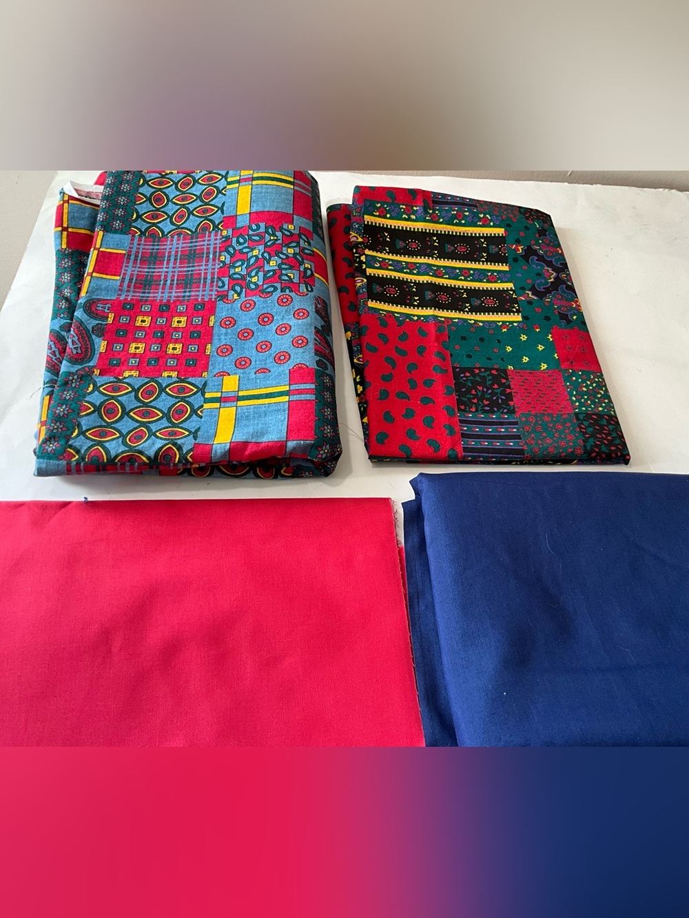 Quilting Sewing Fabric Lot Patchwork Geometric Multicolor w/ Red Blue Cotton